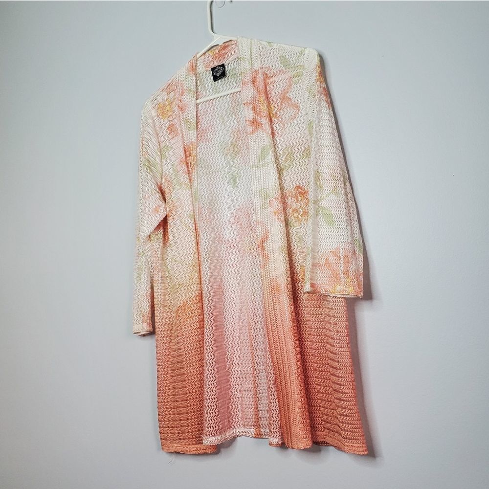 Cal Style L Draped Cardigan Peach Floral Ombre Beach Bikini Coverup Spring